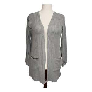 Blu Pepper Gray Knit Cardigan L Open Front Sweater Soft Girl Cozy Core Layering